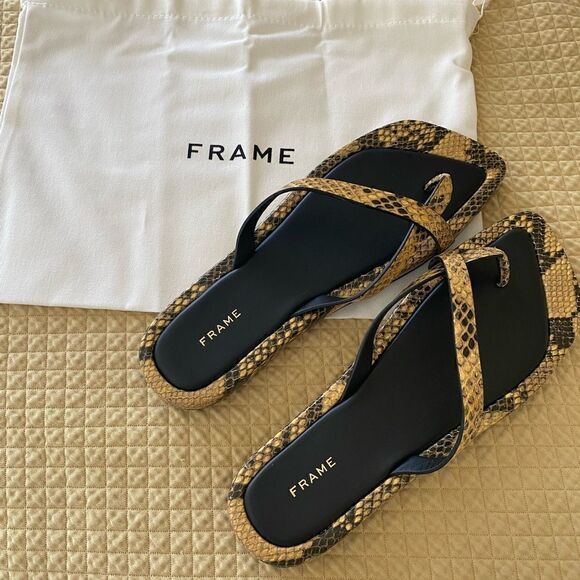 NWT FRAME Le Montauk Criss Cross Sandals, Size 39 Euro/8.5 US, Python Multi - Picture 7 of 10